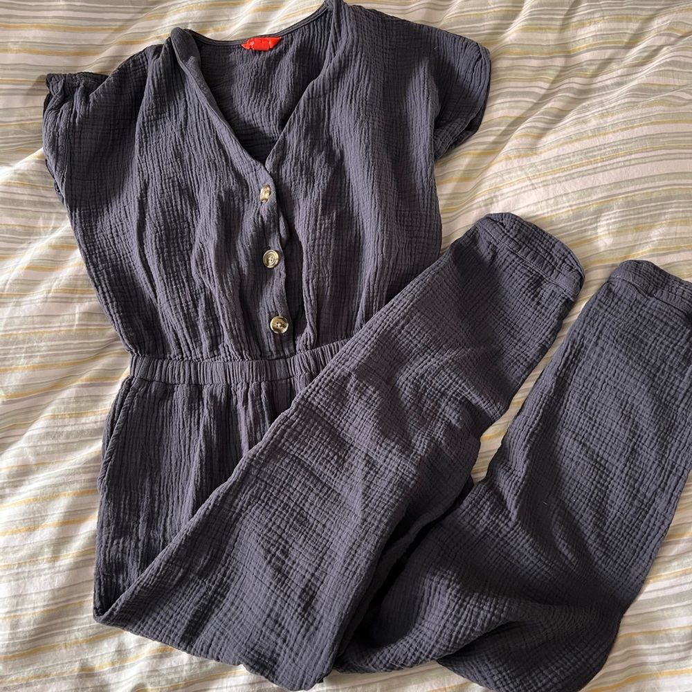 Textured button jumpsuit